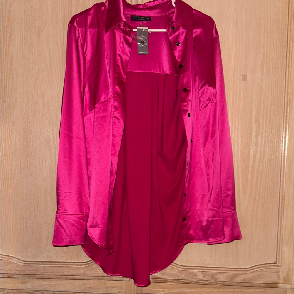 Vibrant Pink Satin Button-Up Shirt